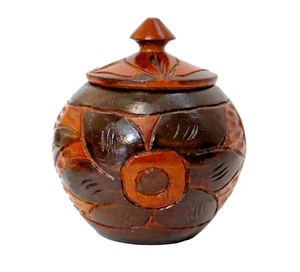 Decorative Carved Wood Box Floral Finial Knob - Picture 1 of 9