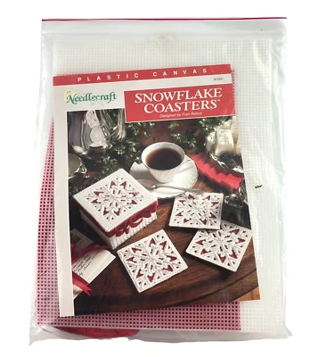 Needlecraft Kit Plastic Canvas Snowflake Coasters and Storage Box White Red - Image 1 of 4