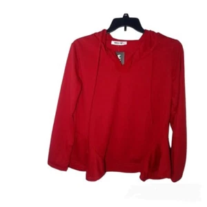 W DOUBLJU Hooded Shirt NEW Long Sleeve V-Neck Drawstring Red **SEE SIZE CHART** - Picture 1 of 6