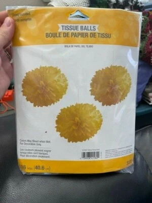 Yellow Tissue Paper Balls 16" Party Decor - 3 Pack - New!!! - Image 1 of 2