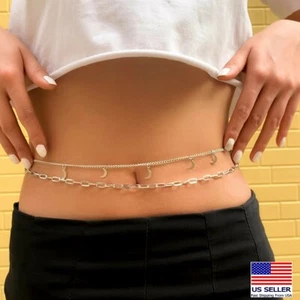 Moda Mujeres Cintura Lujo Vientre Cadena Gruesa Dos Capas Luna Cuerpo Joyería 0369 - Imagen 1 de 9