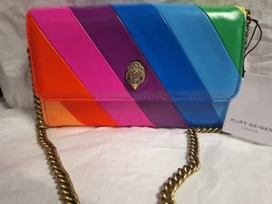 Kurt Geiger Kensington Rainbow Wallet On Chain Small Leather Crossbody Bag - Picture 1 of 8