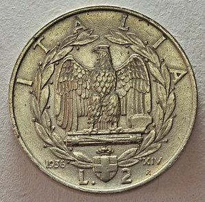 2 Lire Fascist eagle 1936 XIV Kingdom Italy - Picture 1 of 2