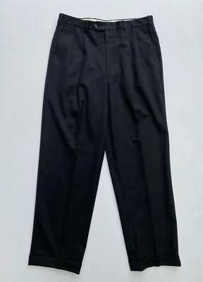 Nordstrom by J Britches Dress Pants Black 100% Wool Pleated Front Cuffs  35 x 31 - Image 1 of 4