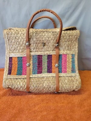 I•Vintage Colorful Basketweave Purse Beach Picnic Bag Straw Suitcase - Image 1 of 4