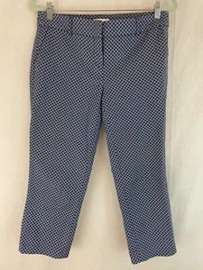 Dalia Pants 6 Blue White Cropped Cotton Spandex Stretch Floral Art Deco Print    - Picture 1 of 11