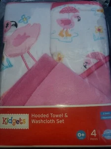 NWT Kidgets baby bath HOODED TOWEL & WASHCLOTH SET 4 Pc. Black and  Pink NEW  - Picture 1 of 4