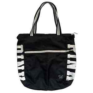 VICTORIA'S SECRET PINK black white x arge canvas shoulder tote beach book bag