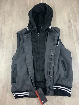 Yoki Big Boys Hooded Fleece Varsity Vest with Sherpa Lining - Image 1 of 4