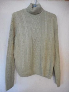 Vintage Sage 100% Cotton cable knit ribbed turtleneck Sweater Sz L Jeanne Pierre - Picture 1 of 5