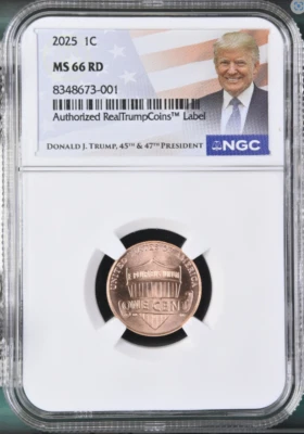 2025 P Lincoln Shield Cent NGC MS 66 RD Trump Label - Image 1 of 2