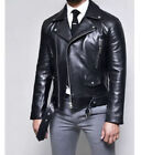 New Genuine Lambskin Leather Jacket Black Men's Motorcycle Handmade Biker Wear
