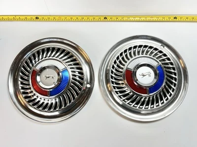 1959 1960 Ford Fairlane Thunderbird Sun Ray Emblem Hubcaps Wheel Coves Pair RARE - Image 1 of 4