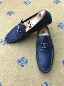 Louis Vuitton Loafers Shoes Hockenheim Damier Blue Driver Mens UK 8 US 9 EU 42 - Picture 1 of 11
