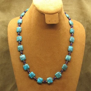 Vibrant Vintage Reconstituted Turquoise And Amethyst Beaded Necklace - Picture 1 of 6