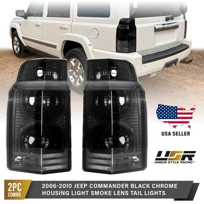 Light Smoke Lens Black Chrome Housing Tail Lights L+R For 06-10 Jeep Commander Foto 1 de 4