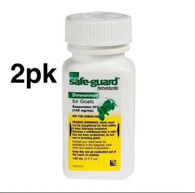 MERCK Safe-Guard Goat Oral Liquid Dewormer 125ml Fenbendazole 10% 100mg per ml 2 Pack
