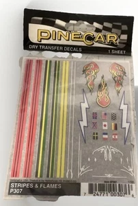 PineCar Dry Transfer Decals 1 Sheet, Stripes & Flames Pinewood Derby Races P307 - Picture 1 of 3