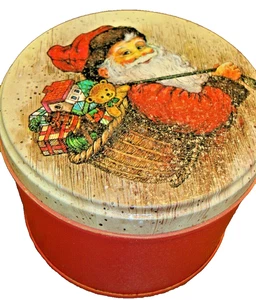 POTPOURRI PRESSE kleine runde Weihnachtsdose ROT Weihnachtsmann + Spielzeug ~ Hongkong 829 - Bild 1 von 4