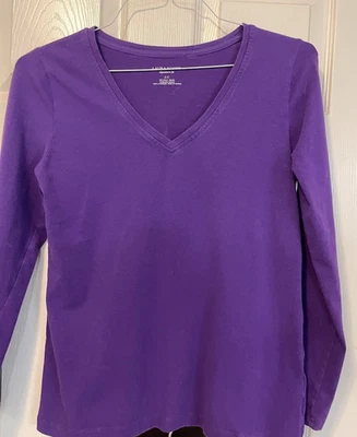 Camisa Laura Scott Mujer Pequeña Púrpura Cuello en V Manga Larga Camiseta Algodón/Spandex Foto 1 de 4