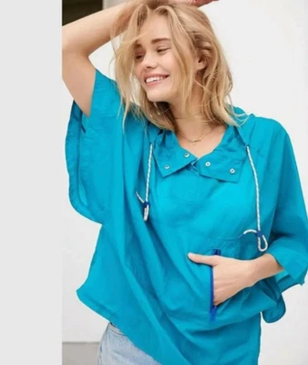 ТИШИНА шум женщин куртка маленький синий с капюшоном плащ ветровка укороченный с капюшоном - Изображение 1 из 4