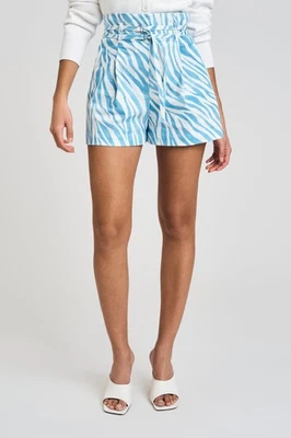 Nuevo con etiquetas Pantalones Cortos Derek Lam - Anson Doble Cinturón Blanco-Azul Patrón Cebra Talla 8 Foto 1 de 4