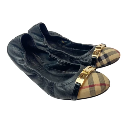 Burberry Twist Lock Drayton Leather Ballerina Flats Sz 39 (US 9) Nova Check - Image 1 of 4