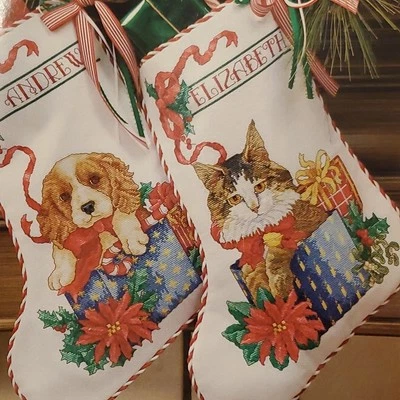 Cachorro Perro y Gatito Gato Medias de Navidad Punto de Cruz Patrones Medias Foto 1 de 4