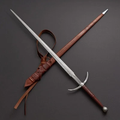 Hand-Forged Damascus Steel Danish Sword: Medieval Replica with Wood Handle - Image 1 of 3