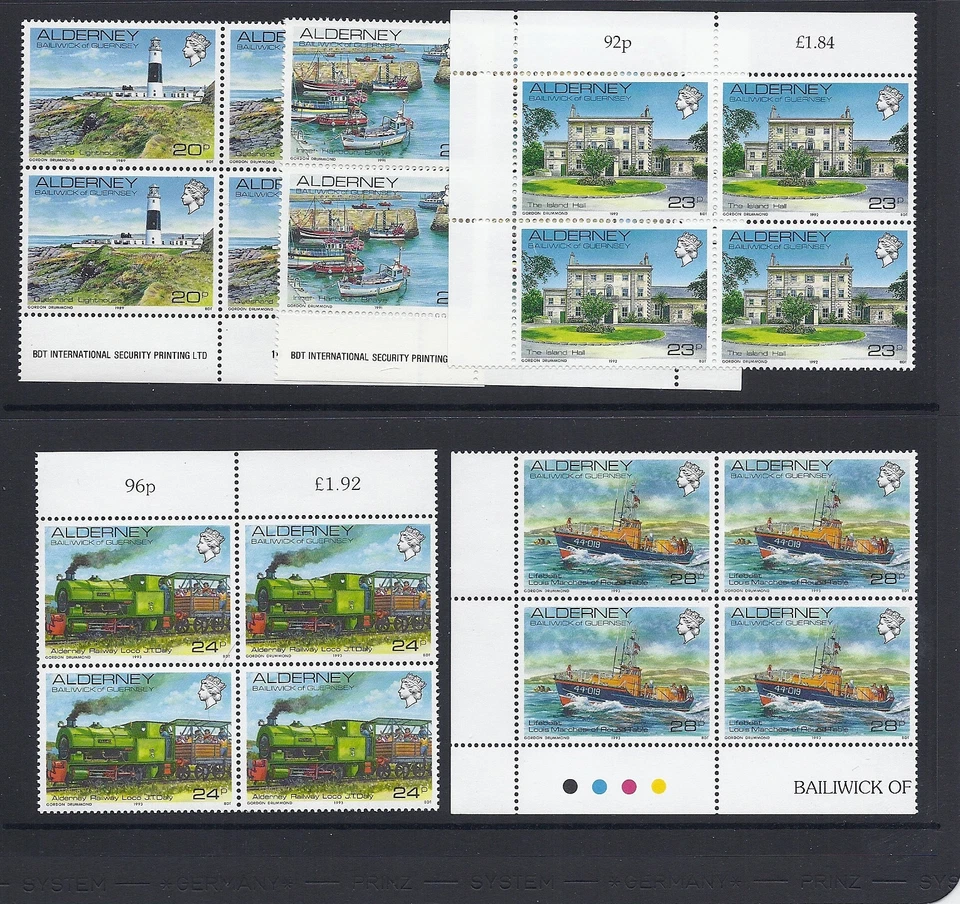 GB GUERNSEY (ALDERNEY) 1989-93 VARIOUS SCENES (Sc 42-46) VF MNH pl blks of 4 - Image 1 of 1