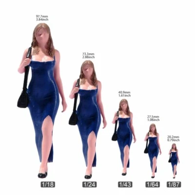 Resin 1/18 1/24 1/43 1/64 1/87 Girl Beauty Blue Painted Miniature Toys Figures - Image 1 of 4