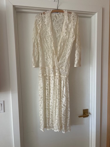 OFF WHITE Abito vintage Scott McClintock off in pizzo bianco anni '80 vita a goccia abito prateria