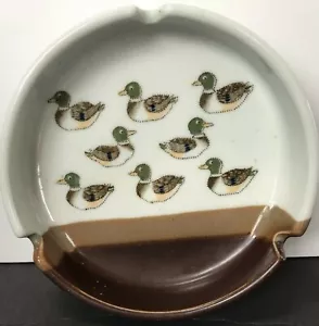 Pato mallarde vintage marrón moteado pintado a mano con cenicero otagiri - Imagen 1 de 3