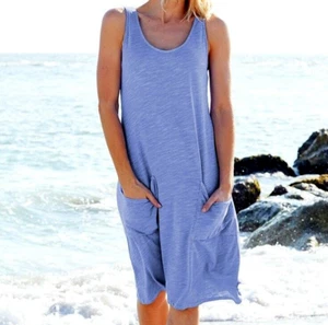 FRESH PRODUCE Extra Large PERI BLUE $65 DRAPE Cotton Jersey Tank Dress NWT XL - Picture 1 of 4