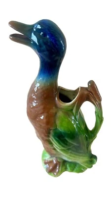 Pichet carafe forme canard St Clement France - faïence barbotine vintage - Photo 1/4