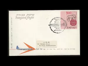 ISRAELE 1957 PRIMA COPERTURA VOLO REGISTRATA LOD-NEW YORK EL AL JET PROP BRITANNIA - Foto 1 di 2