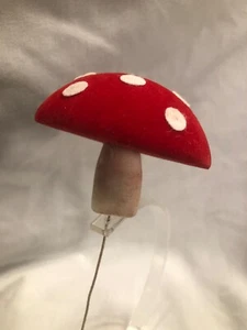 Vintage Floral Pick~ Red Flocked Mushroom Floral Pick~ White Polka Dots~ Japan - Picture 1 of 11