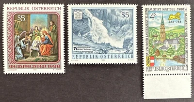 Austria 1988 Sc# 1430, 1353, 1446 Lot of 3 MNH OG Salburg Falls Christmas - Image 1 of 2