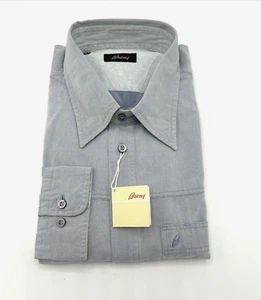 NEW BRIONI Dress SHIRT Size 18.5/47 - 100% Cotton Italy Cool Gray Western - Picture 1 of 10