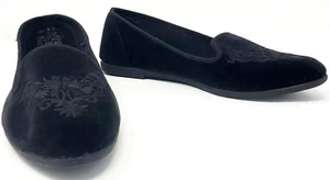 Gitano Velvet Black Ballet Flats Slip On Loafers Embroidered Pointed Toe-EUC! - Picture 1 of 8