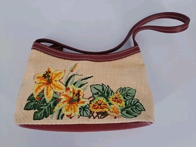 Bolso de Mano Etienne Aigner 1472 Paja Una Asa Amarillo Floral Diseño Lentejuelas Foto 1 de 4