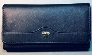 Wallet Clutch Fine Faux Leather Black Vegan 2-Snap Close Organizer Lightweight - Picture 1 of 8