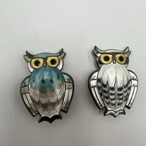 Vintage David Andersen Sterling Enamel Owl Brooch - Signed Pin Norway - Lot Of 2 - Picture 1 of 8