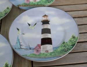 Thomson Pottery LIGHTHOUSE Salad Plate (s) Black and White Stripe Seagulls MINT - Picture 1 of 5