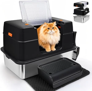 XL Enclosed Stainless Steel Litter Box, Odour-Resistant, Easy to Clean, Stainles - Picture 1 of 12