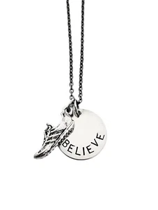 RUN BELIEVE Necklace~Pewter Shoe, Handmade BELIEVE Charm~18 inch Gunmetal Chain - Picture 1 of 4