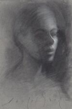Imaginary Girl FEMALE PORTRAIT Study Original CHARCOAL Chalk DRAWING Realism Art