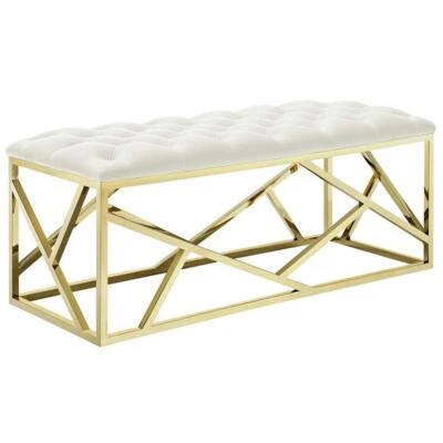 Modway Intersperse Tufted Velvet Polyester Bench in Gold and Ivory - Image 1 of 4