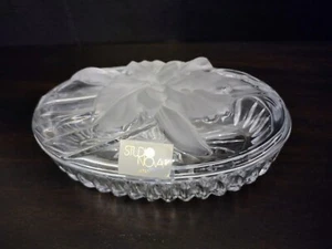 1980s Studio Nova Heavy Crystal Trinket Candy Dish Frosted Iris Design Vintage - Picture 1 of 11