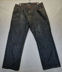 Y2K Qruel Brand Denim Jeans Mens Sz 40x32 Black Embroidered Hip Hop Streetwear  - Picture 1 of 20